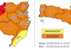 Temporais com granizo, vendavais e chuva intensa e volumosa até a madrugada de terça (01)