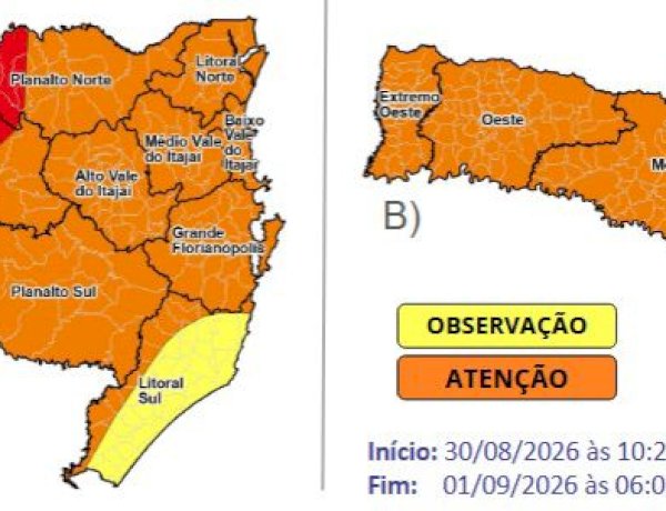 Temporais com granizo, vendavais e chuva intensa e volumosa até a madrugada de terça (01)